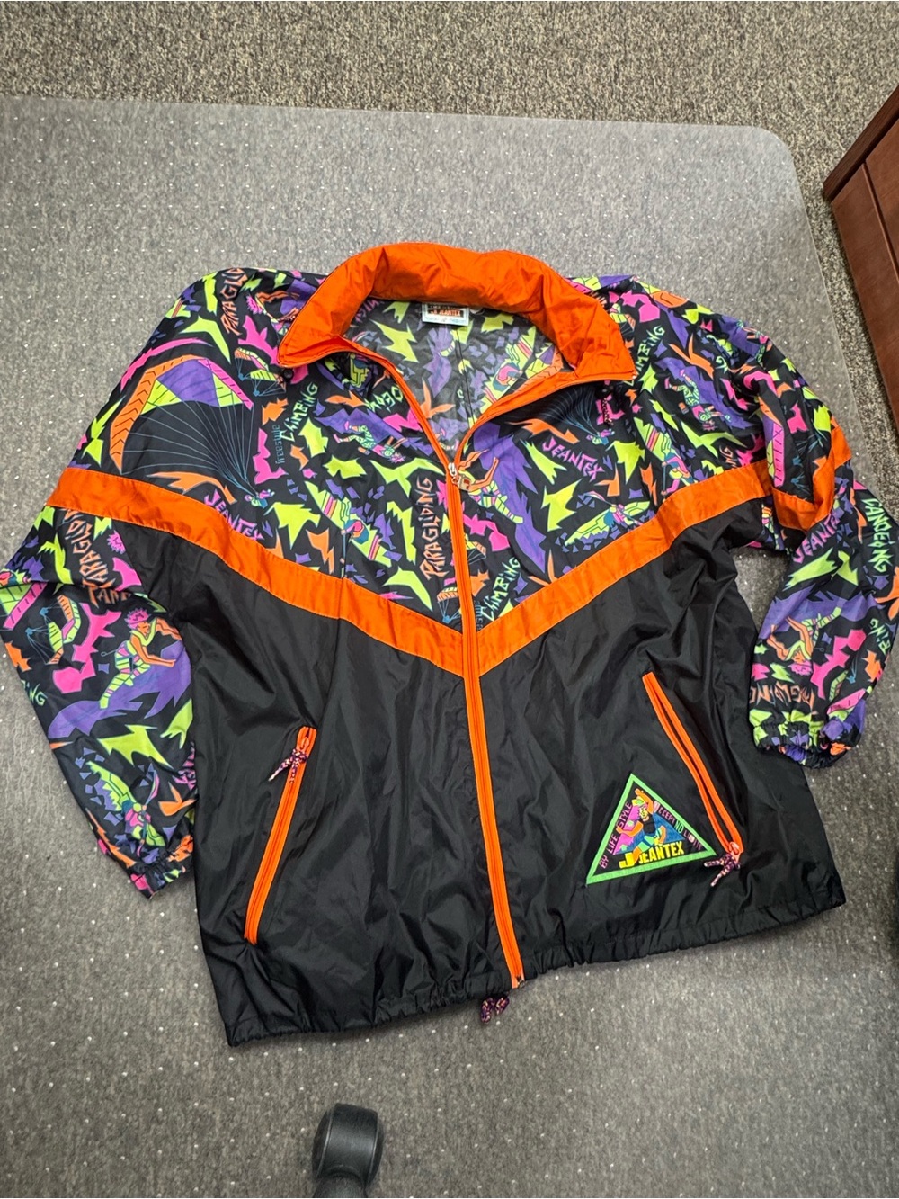 Men's Black & Orange Retro Windbreaker Raincoat